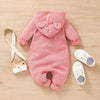 Baby Girls Solid Color Cute Cartoon Bear Zipper Hoodie Jumpsuit - PrettyKid