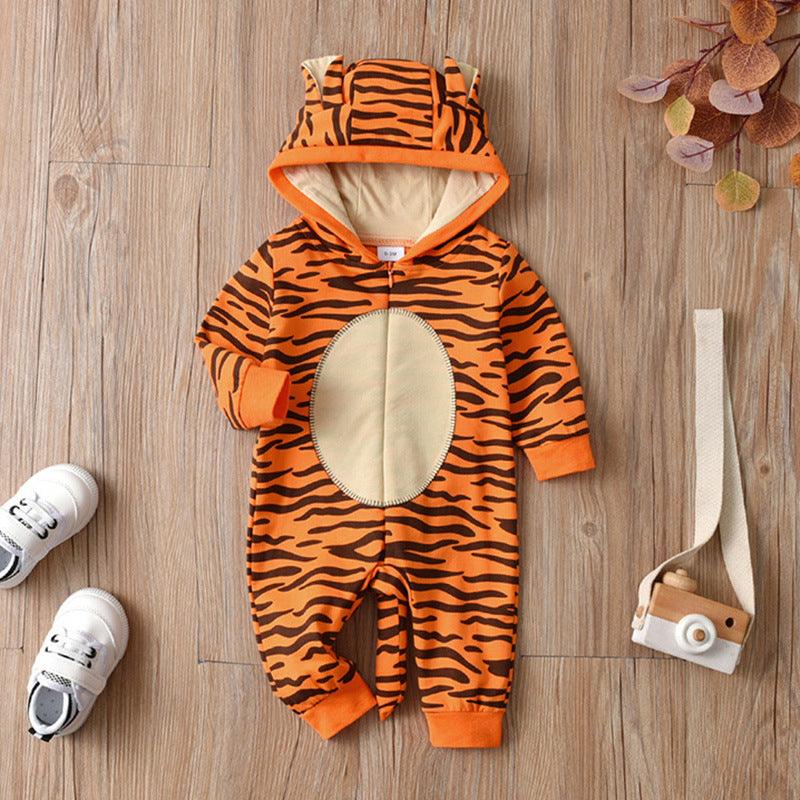 Baby Boys Girls Cartoon Tiger Shape Embroidered Cute Hooded Jumpsuit - PrettyKid