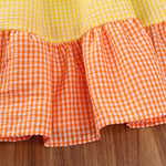 Girls Summer Rainbow Plaid Print Square Neck Short Sleeve Dress - PrettyKid