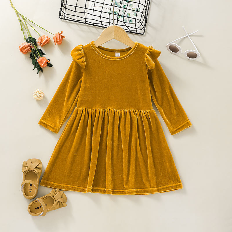 Toddler Kids Girls' Solid Velvet Long Sleeve Dress - PrettyKid