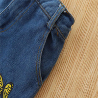 Toddler Kids Girls' Butterfly Embroidered Denim Flared Pants - PrettyKid