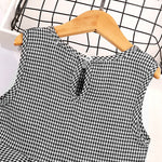 Toddler Kids Girls' Solid Color Long Sleeve Sweater Thousand Bird Check Vest Skirt Set - PrettyKid