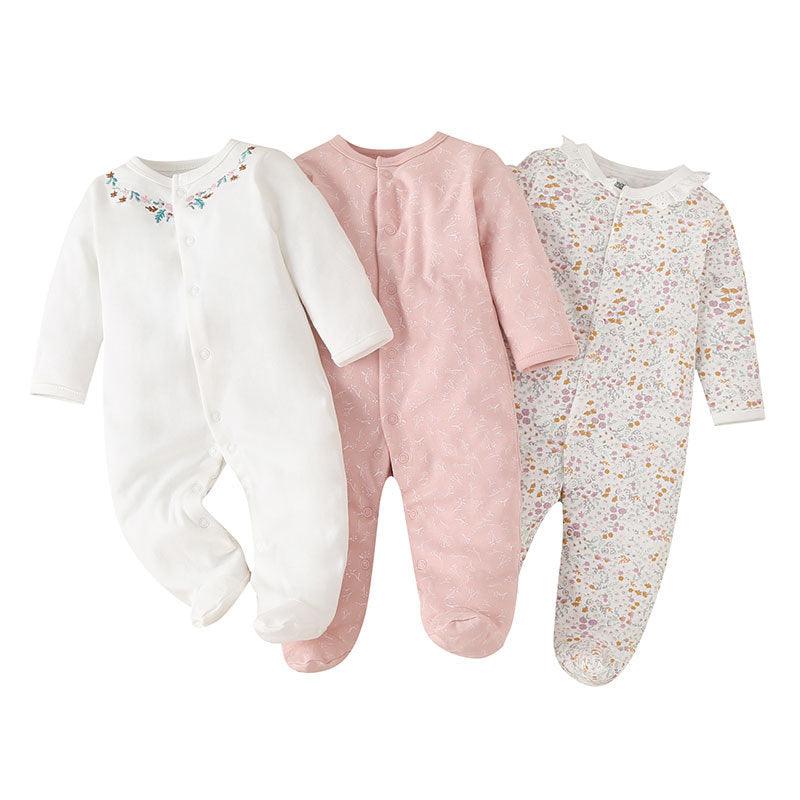 3PCS Baby Boys Girls Solid Color Lovely Printed Cotton Wrap Long Sleeve Jumpsuit - PrettyKid