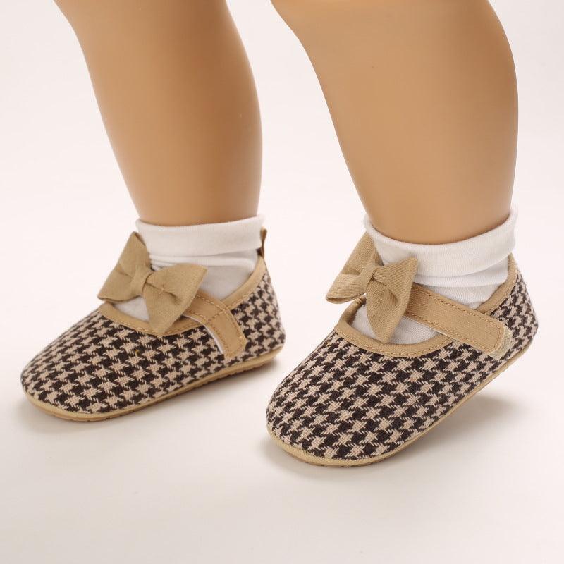 Baby Girls Plaid Bow Child Soft Rubber Sole Non-slip Baby Shoes - PrettyKid