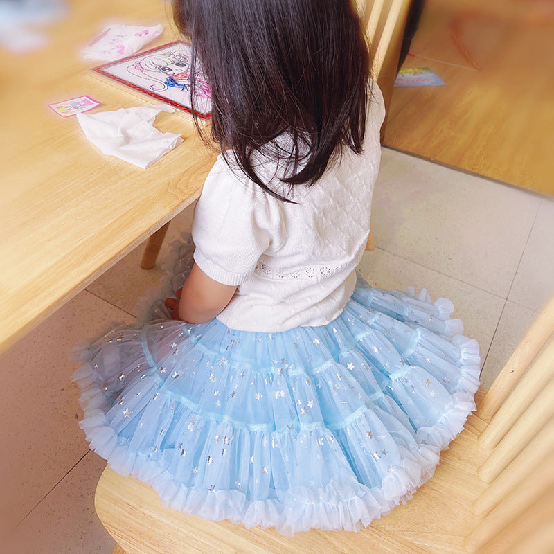 Wide Waistband Princess Bustier Ballet Foil Small Stars Shiny Blue - PrettyKid