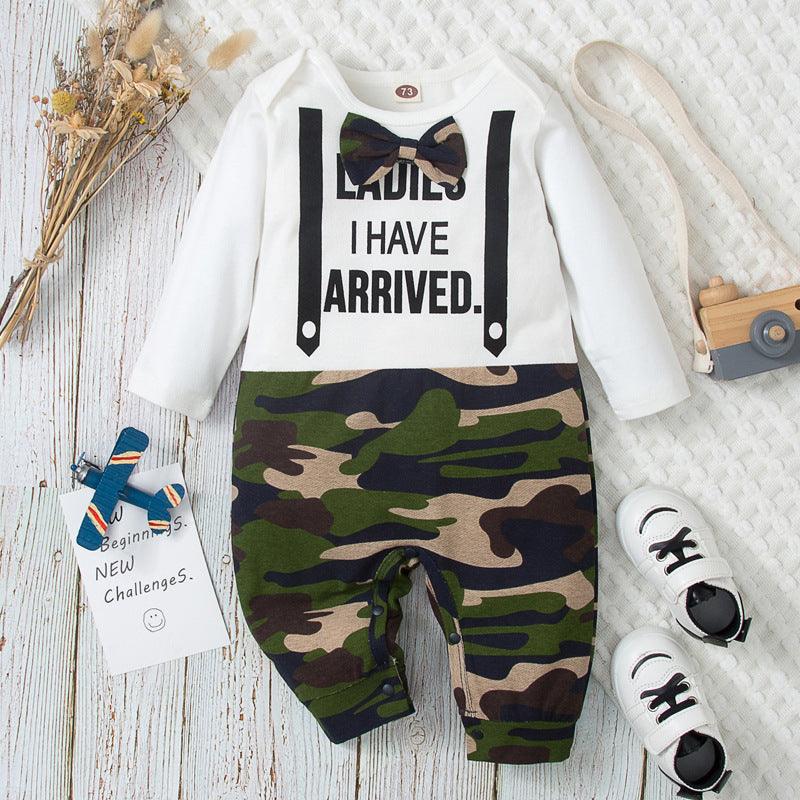 Baby Boys Solid Coat Camouflage Pants Fake Two Gentlemen's Jumpsuit - PrettyKid