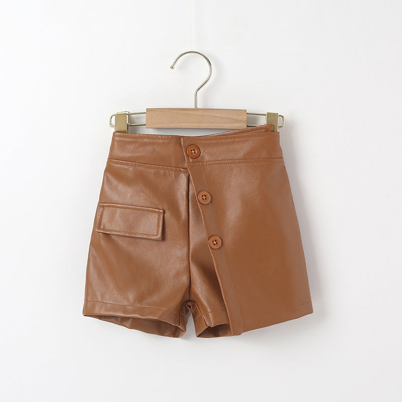 Toddler Kids Girls' Solid PU Leather Shorts - PrettyKid