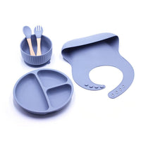 2021 New Silicone Children's Pocket Silicone Bibs & Bowl & Spoon & Fork & Plate Set - PrettyKid