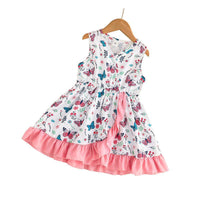 RUFFLE DRESS BUTTERFLY PRINT SLEEVELESS A-LINE SKIRT