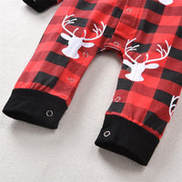 Children Cartoon Deer Head Christmas Print Plaid Long Sleeve Christmas Suit - PrettyKid