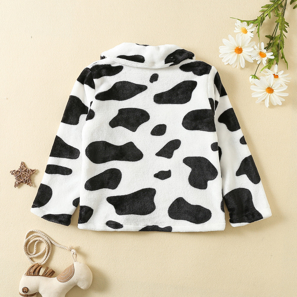 Toddler Boys Girls Black and White Cow Pattern Facecloth Zipper Jacket - PrettyKid