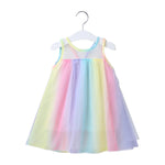 Toddler Kids Summer Sleeveless Rainbow Halter Mesh Dress - PrettyKid