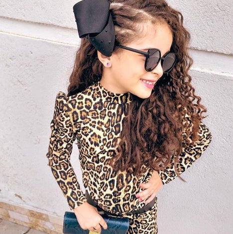 2021 Toddler Kids Girls Long Sleeve Leopard Dress - PrettyKid