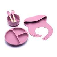 2021 New Silicone Children's Pocket Silicone Bibs & Bowl & Spoon & Fork & Plate Set - PrettyKid