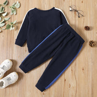 Toddler Kids Boys Solid Color Striped Round Neck Long Sleeve Suit - PrettyKid