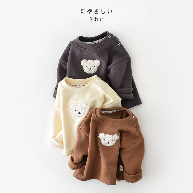 2022 Winter Infant and Toddler Solid T-Shirt Baby Plush Thickened Bear Head Pullover Undercoat - PrettyKid