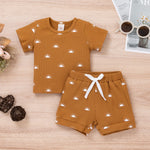 Toddler Boys Solid Color Sun Printed Round Neck Short Sleeve Shorts Set - PrettyKid