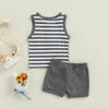 Toddler Boys Contrast Stripe Top Solid Shorts Set - PrettyKid