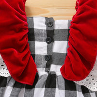 Baby Girls Plaid Jumpsuit Lace Jumpsuit Velvet Hair Band Christmas Suit - PrettyKid