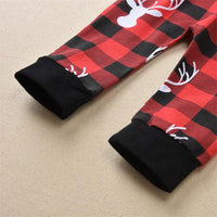 Children Cartoon Deer Head Christmas Print Plaid Long Sleeve Christmas Suit - PrettyKid