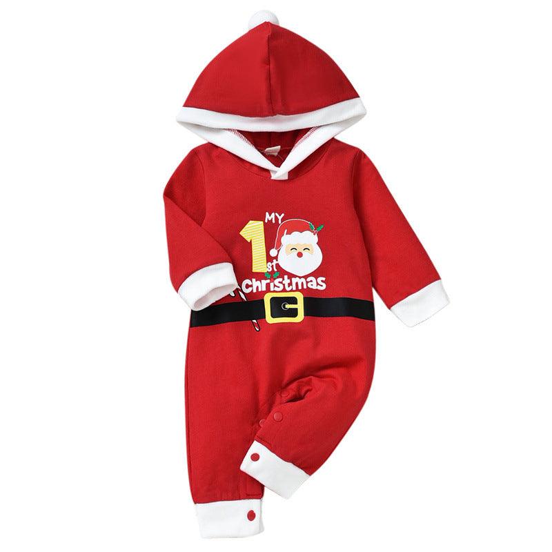 Baby Boys Girls Letter Print Cute Santa Hooded Jumpsuit - PrettyKid