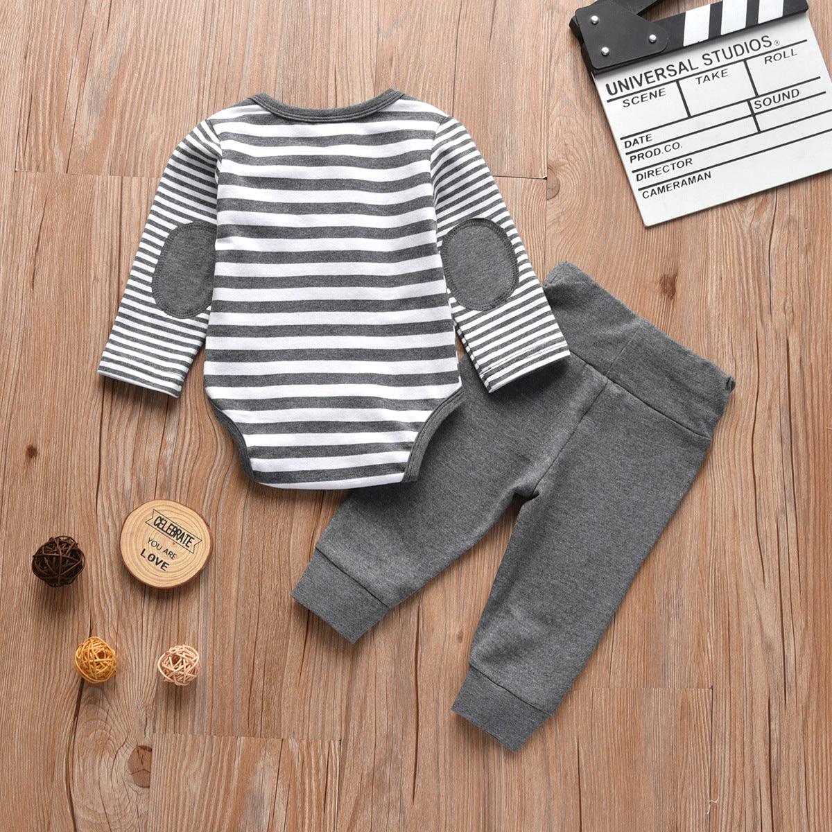 Baby Boys Round Neck Striped Print Long Sleeved Suit - PrettyKid