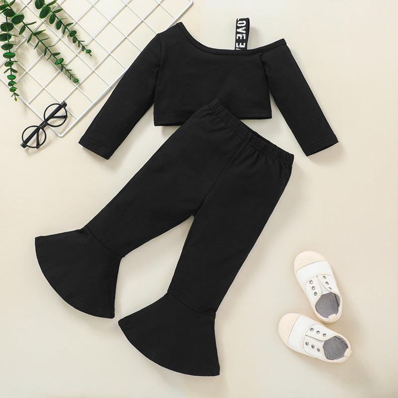 Toddler Kids Long Sleeve Solid Flared Pants T-shirt Set Children's Apparel Wholesale - PrettyKid