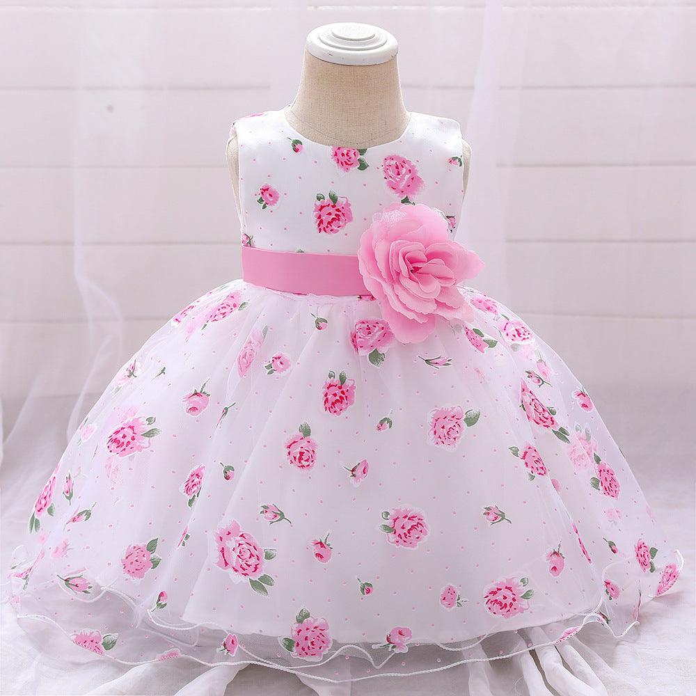 Baby Girls Flower-printed Pompous Gauze Princess Dress - PrettyKid