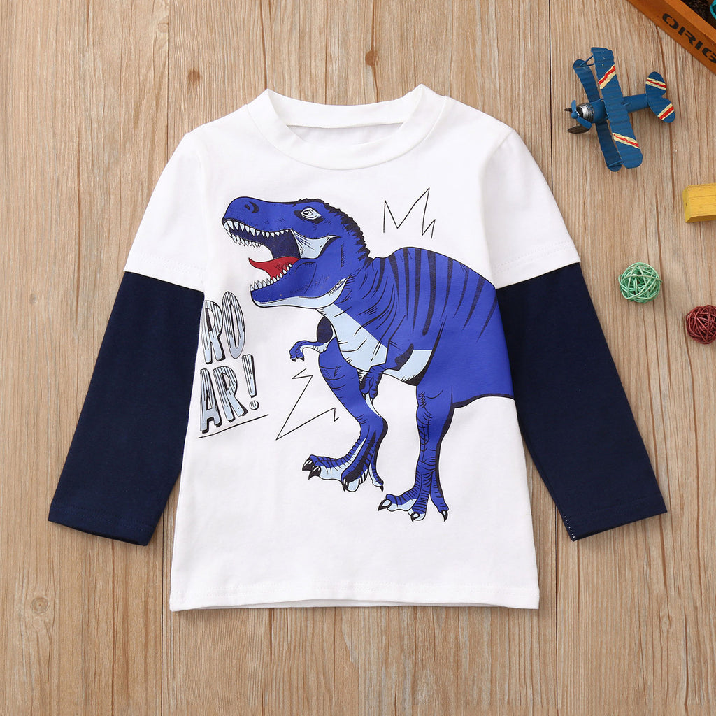 Toddler Kids Boys Cartoon Dinosaur Print Long Sleeve T-Shirt - PrettyKid