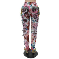 Women's Colorful Fringed Flannel Pants- Rose - PrettyKid