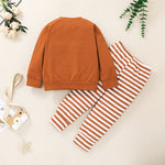 Toddler Kids Solid Color Sweater Striped Trousers Set - PrettyKid