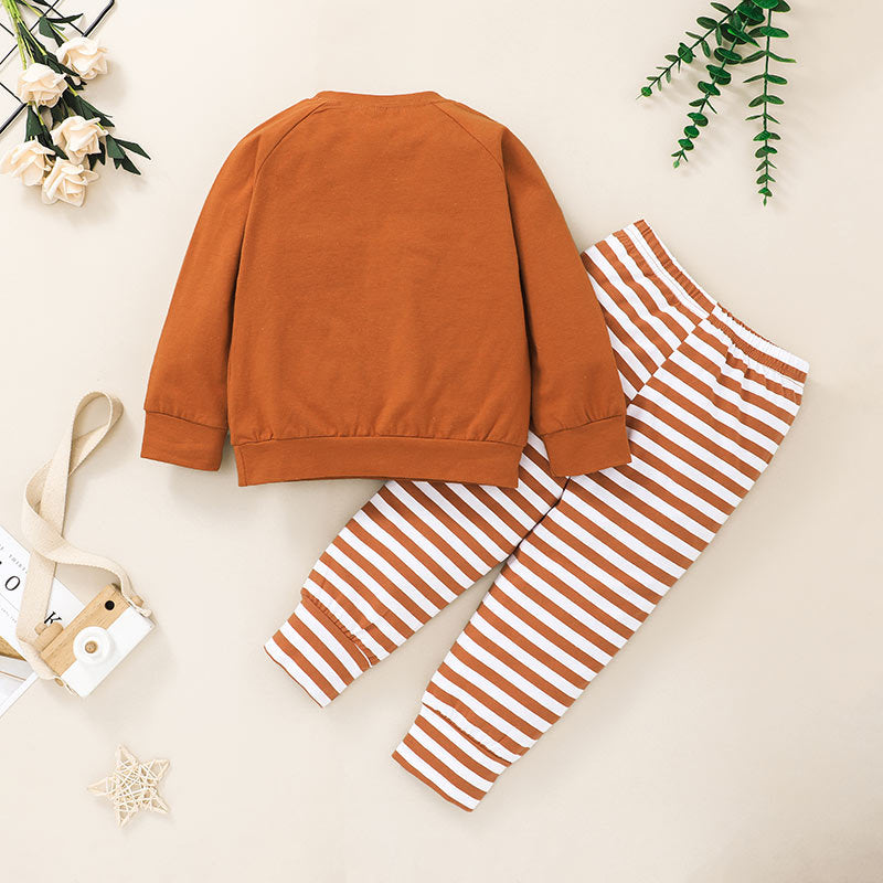Toddler Kids Solid Color Sweater Striped Trousers Set - PrettyKid