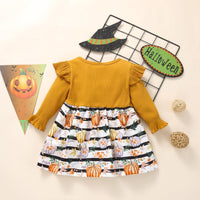 Toddler Kids Girls Solid Color Knit Stitching Cute Pumpkin Striped Print Dress - PrettyKid