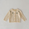 Baby Girls Solid Color Floral Embroidery Long-sleeved Jacket Knitted Straps Jumpsuit Set - PrettyKid