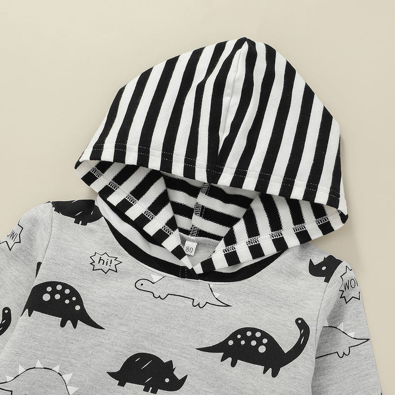 Toddler Cartoon Striped Hooded Sweater Two-piece Set - PrettyKid