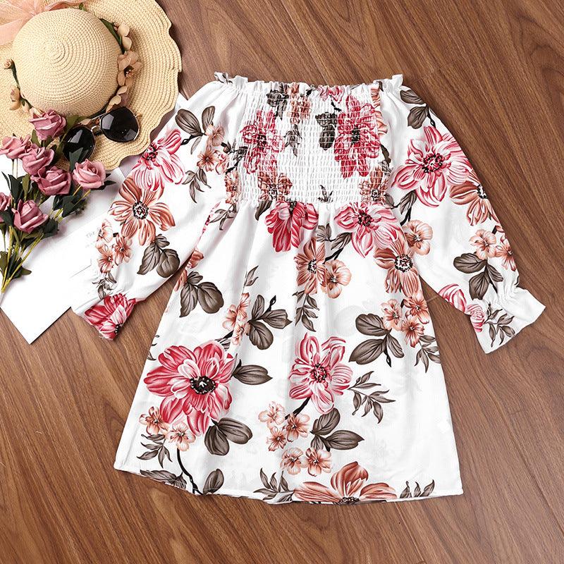 Kids Girls Flower Print Long Sleeve Dress Wholesale Childrens Clothing Online - PrettyKid