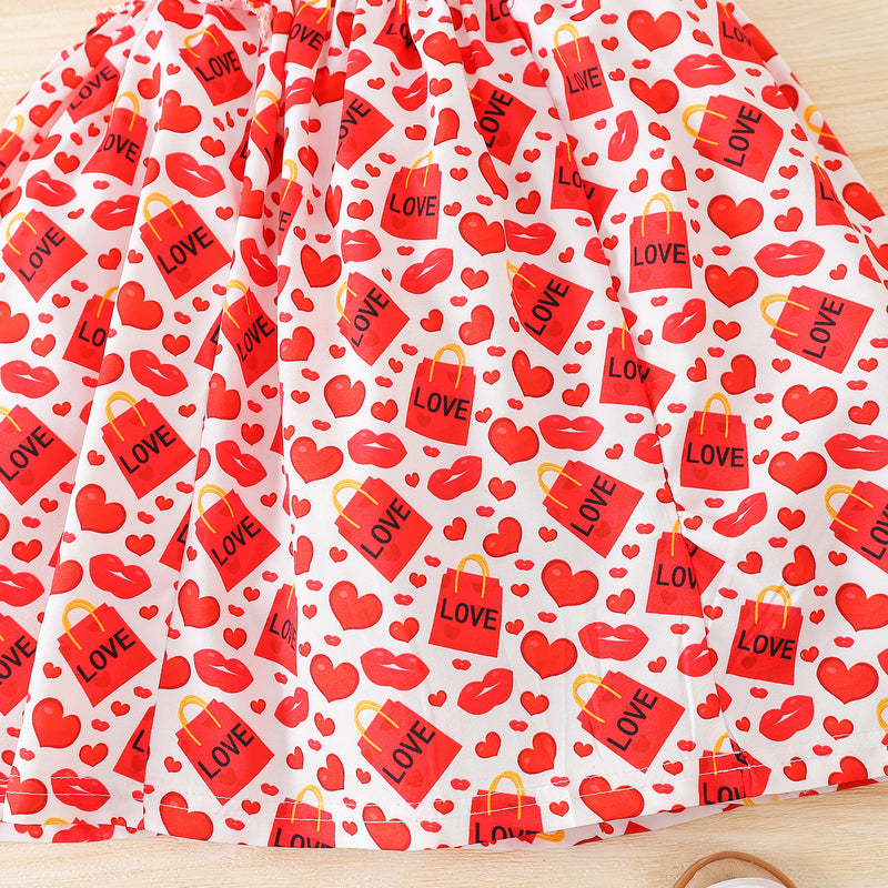 Toddler Kids Girls Summer Love Printed Sleeveless Suspender Dress - PrettyKid