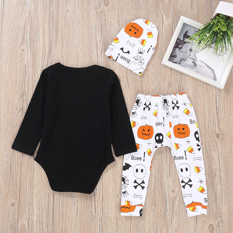 Boys' Girls' Cartoon Printed One-piece Clothes, Hats and Trousers Three Piece Set - PrettyKid