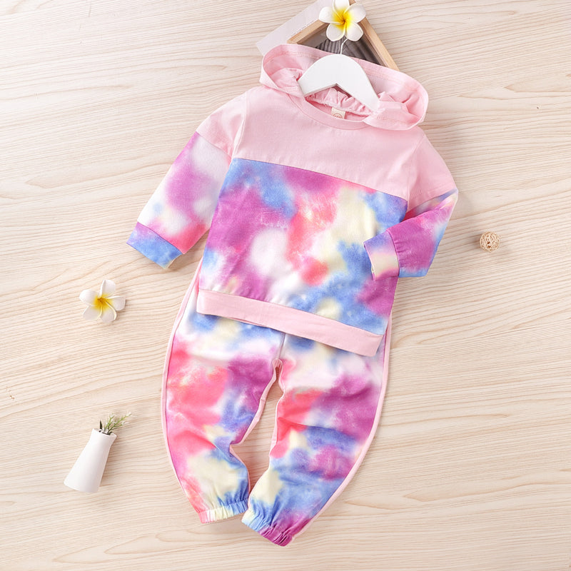 Toddler Girls Tie Dyed Long Sleeved Hoodie Suit Children's Boutique Clothing Suppliers - PrettyKid
