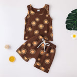Toddler Boys Girls Solid Color Plant Print Sleeveless Vest and Shorts Set - PrettyKid