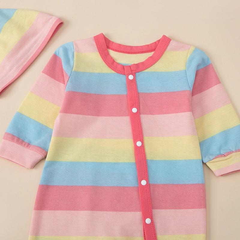 Rainbow Striped Wrap Leg Diagonal Baby Jumpsuit - PrettyKid