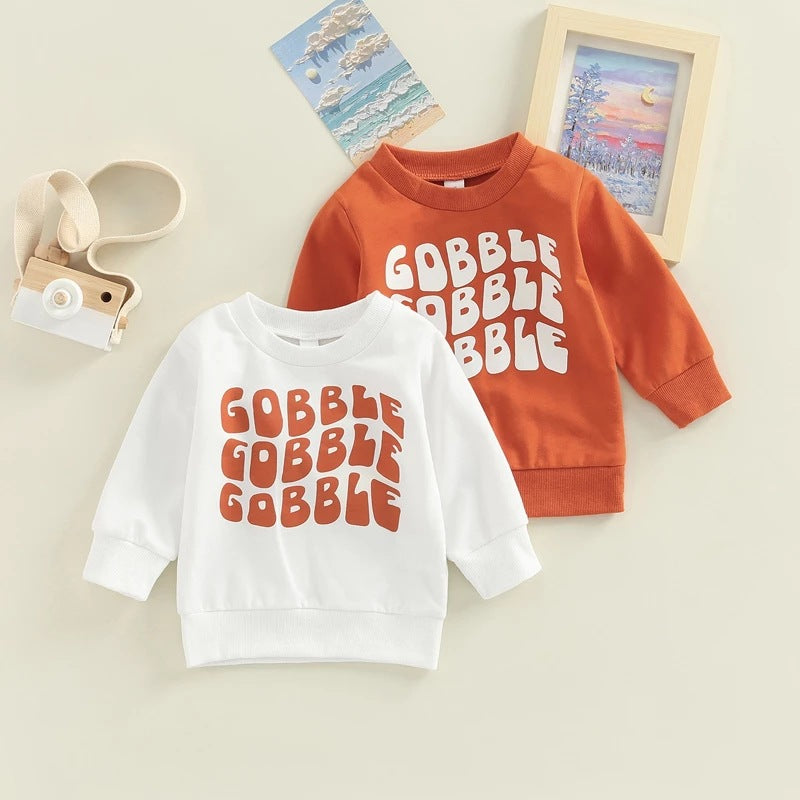 Toddler Kids Solid Color Cartoon Letter Print Round Neck Long Sleeve Top - PrettyKid