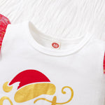 Baby Girls Solid Color Cartoon Christmas Print Long Sleeve Jumpsuit Net Short Skirt Set - PrettyKid