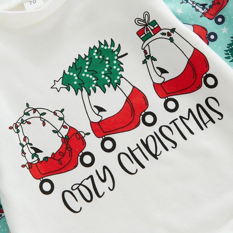 Baby Boys Girls Color Blocking Cartoon Christmas Print Jumpsuit - PrettyKid