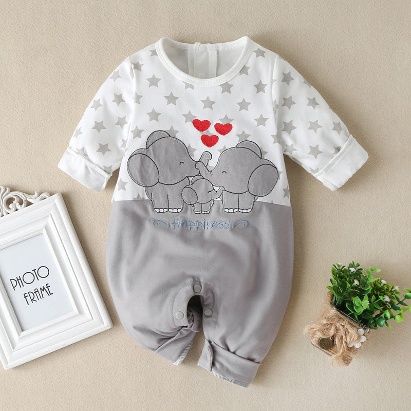 Baby Boys Girls Cute Elephant Embroidered Jumpsuit - PrettyKid