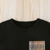 Boys Solid Color Short Sleeve T-Shirt Top Plaid Slacks Set - PrettyKid