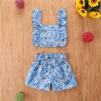 Toddler Kids Girls Printed Suspender Shorts Two Piece Set Children's Boutique Wholesale Suppliers - PrettyKid