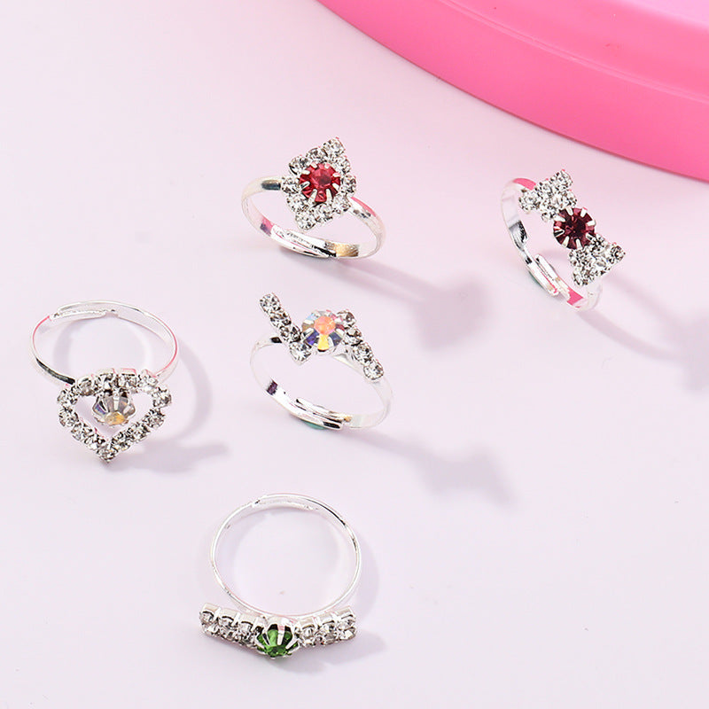 Children's Colored Crystal Diamond Ring Shiny Jewelry Toy Jewelry Gift - PrettyKid