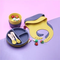 2021 New Silicone Children's Pocket Silicone Bibs & Bowl & Spoon & Fork & Plate Set - PrettyKid