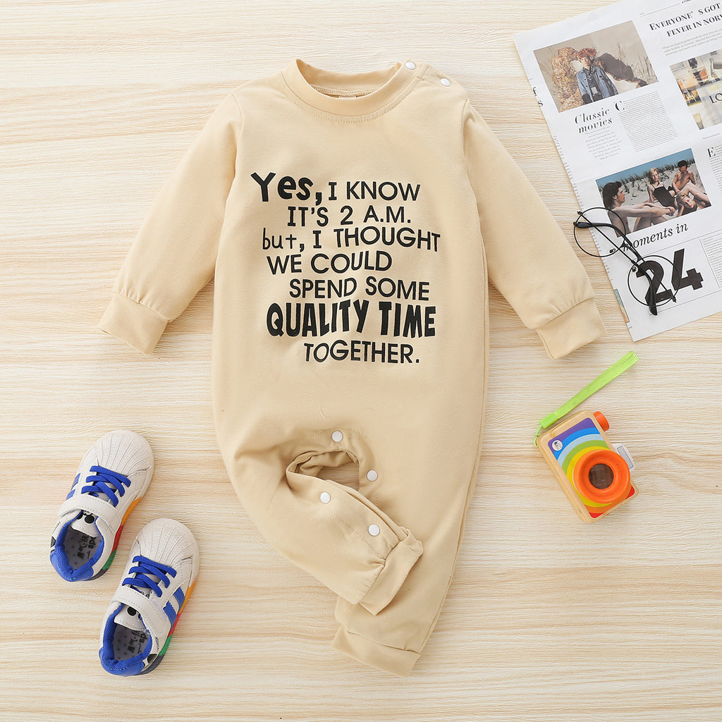 Baby Boys Girls Long Sleeve Letter Printed Solid Jumpsuit - PrettyKid